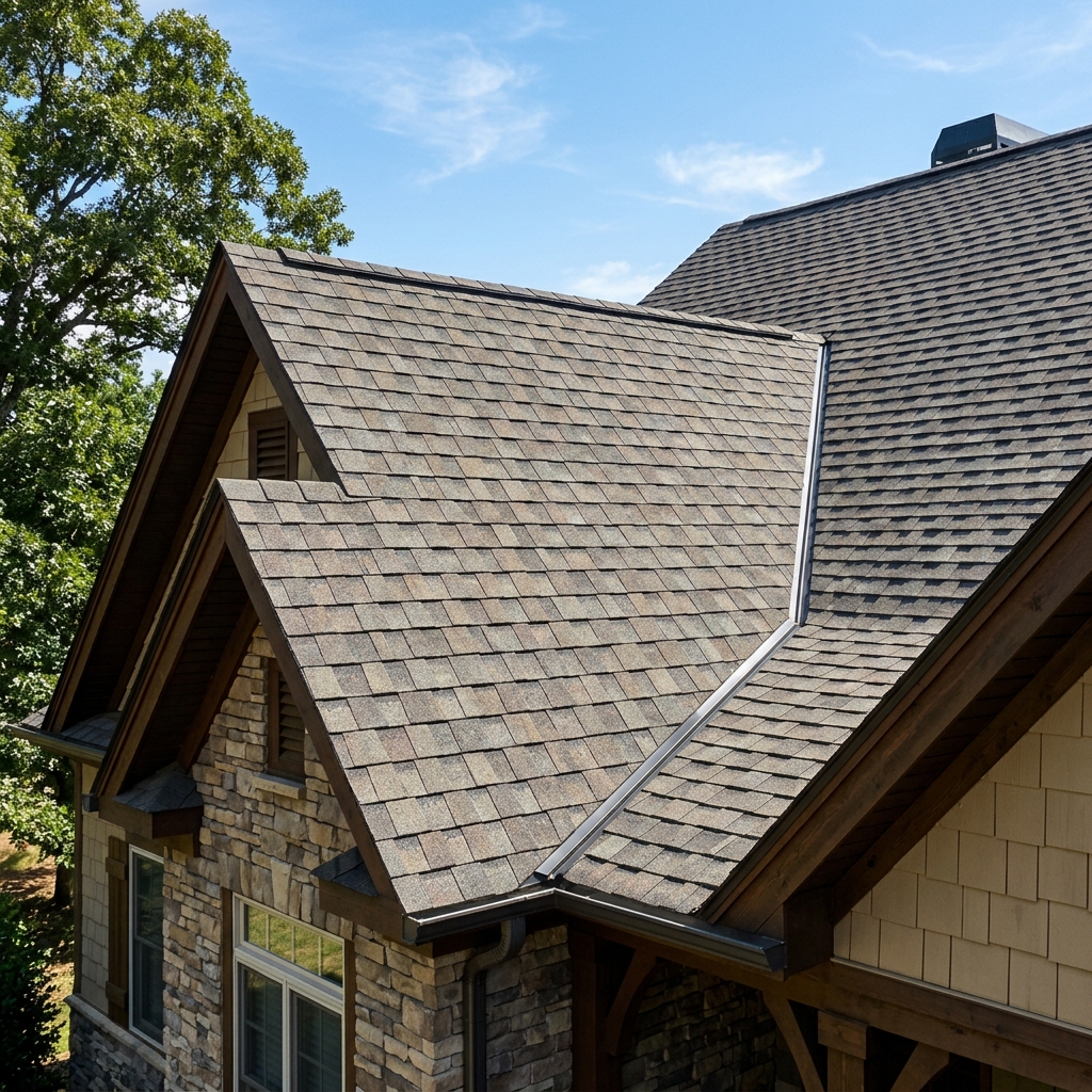 Residential home with a new Atlas asphalt shingle roof.