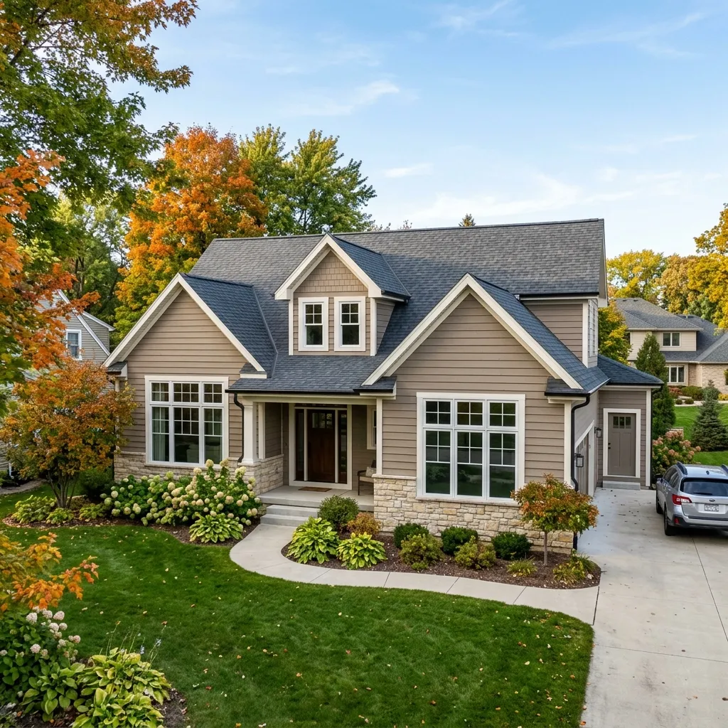 Beautiful exterior view of new energy-efficient windows on a typical Fox Valley home.