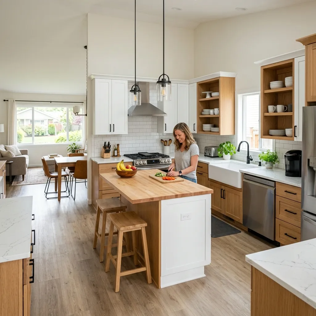 Modern, open-concept kitchen remodel that is accessible and updated.